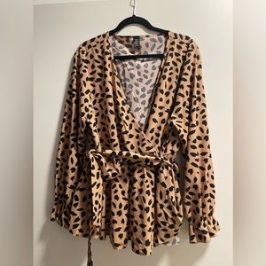 SHEIN cream formal blouse w/ black giraffe-like print.